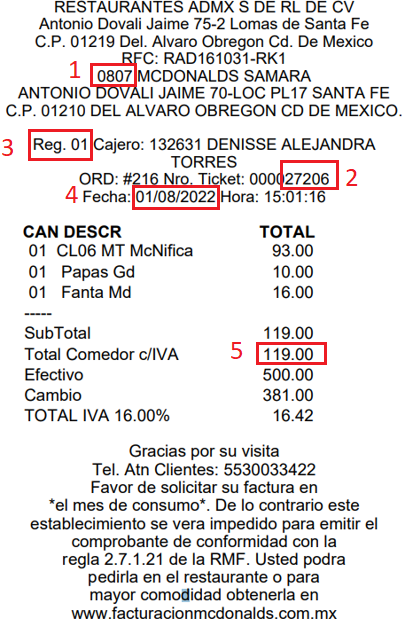Ejemplo de ticket